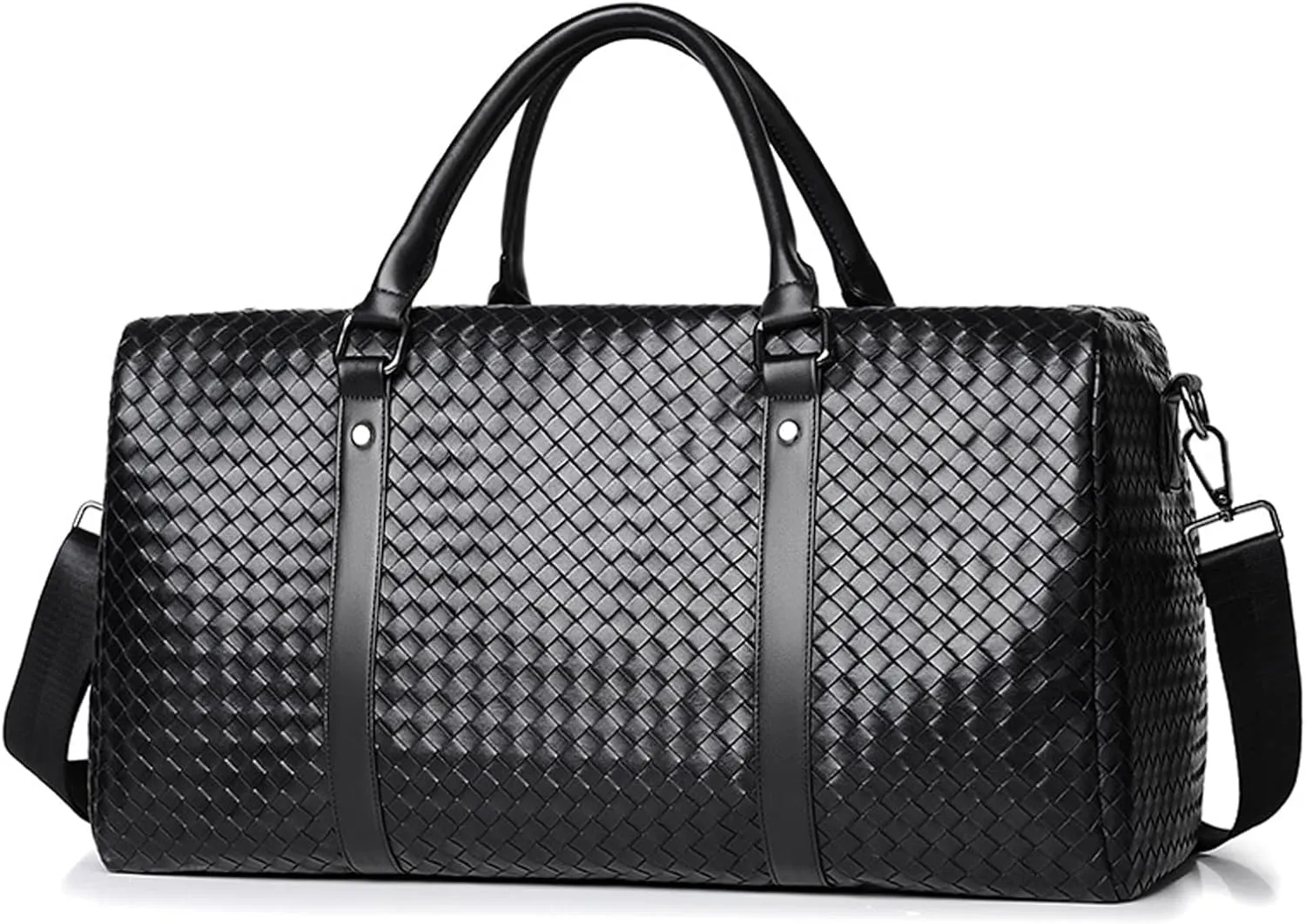 Gym Bag for Women & Men, Travel Duffel Bag Water Resistant Carry On Weekender Backpack for Airplane, 35L Classic Design, Bright Black Grid