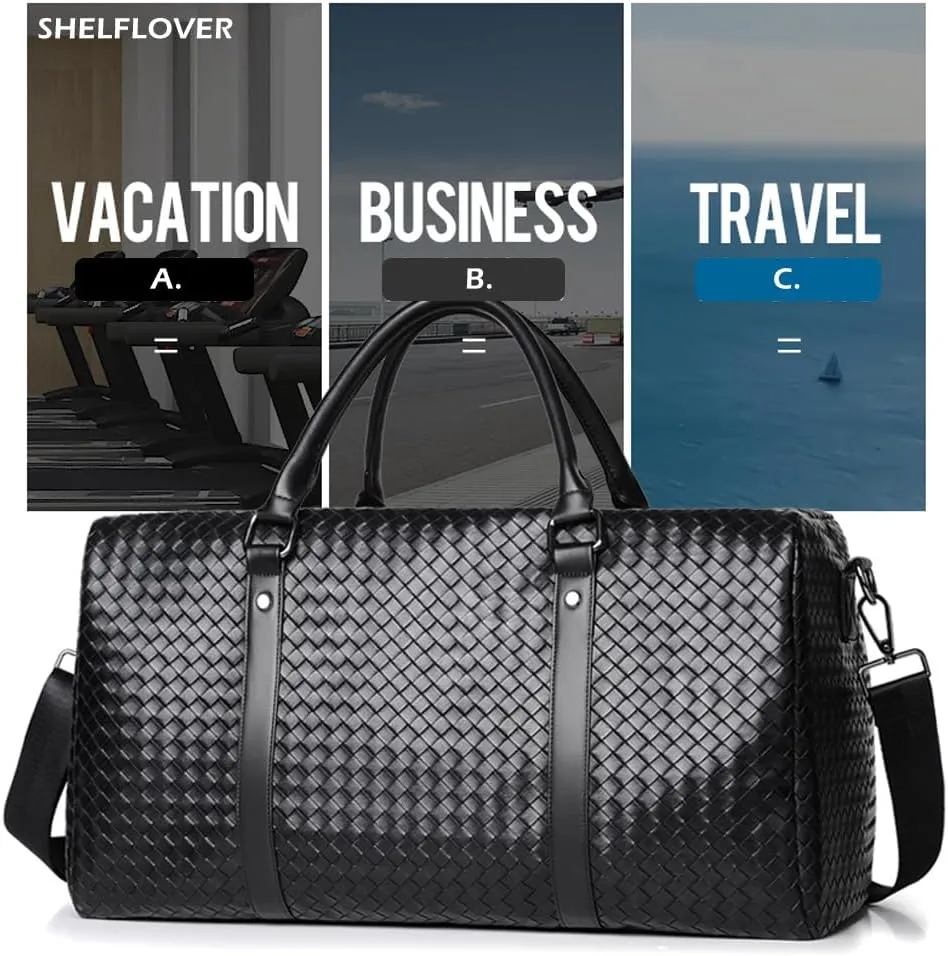 Gym Bag for Women & Men, Travel Duffel Bag Water Resistant Carry On Weekender Backpack for Airplane, 35L Classic Design, Bright Black Grid