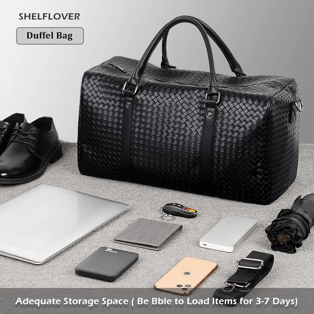 Gym Bag for Women & Men, Travel Duffel Bag Water Resistant Carry On Weekender Backpack for Airplane, 35L Classic Design, Bright Black Grid