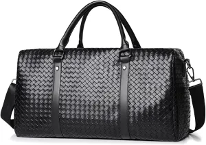Gym Bag for Women & Men, Travel Duffel Bag Water Resistant Carry On Weekender Backpack for Airplane, 35L Classic Design, Bright Black Grid