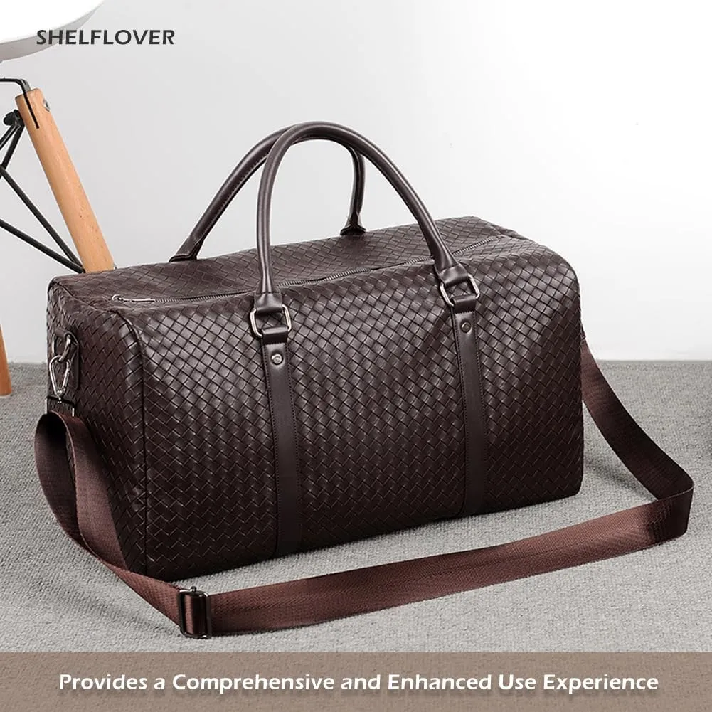 Gym Bag for Women & Men, Travel Duffel Bag Water Resistant Carry On Weekender Backpack for Airplane, 35L Classic Design, Brown Grid