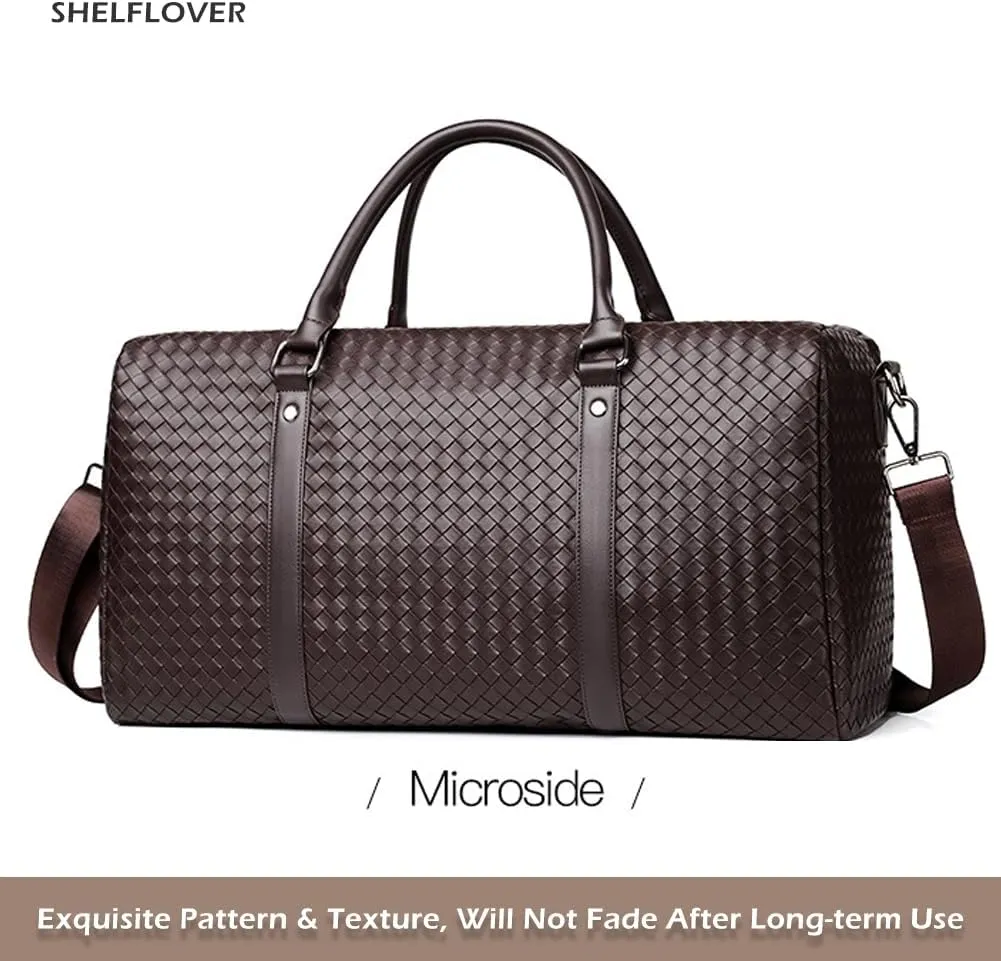 Gym Bag for Women & Men, Travel Duffel Bag Water Resistant Carry On Weekender Backpack for Airplane, 35L Classic Design, Brown Grid