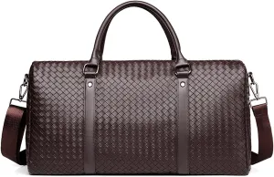 Gym Bag for Women & Men, Travel Duffel Bag Water Resistant Carry On Weekender Backpack for Airplane, 35L Classic Design, Brown Grid