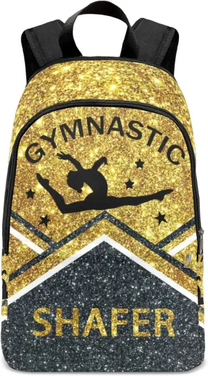 Gymnastic Athlete Gold Glitter Personalized Backpack for Teen Custom Travel Backpack for Boys Girs Bookbag Casual Bag Name Gift, Design 11, EU5566SS