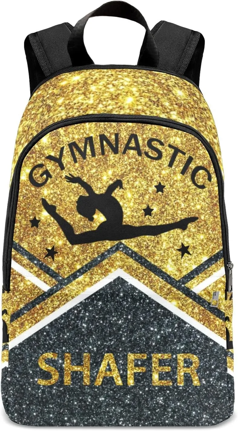 Gymnastic Athlete Gold Glitter Personalized Backpack for Teen Custom Travel Backpack for Boys Girs Bookbag Casual Bag Name Gift, Design 11, EU5566SS