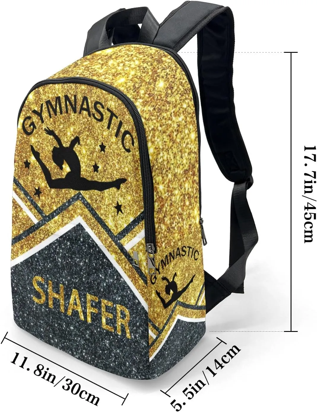 Gymnastic Athlete Gold Glitter Personalized Backpack for Teen Custom Travel Backpack for Boys Girs Bookbag Casual Bag Name Gift, Design 11, EU5566SS
