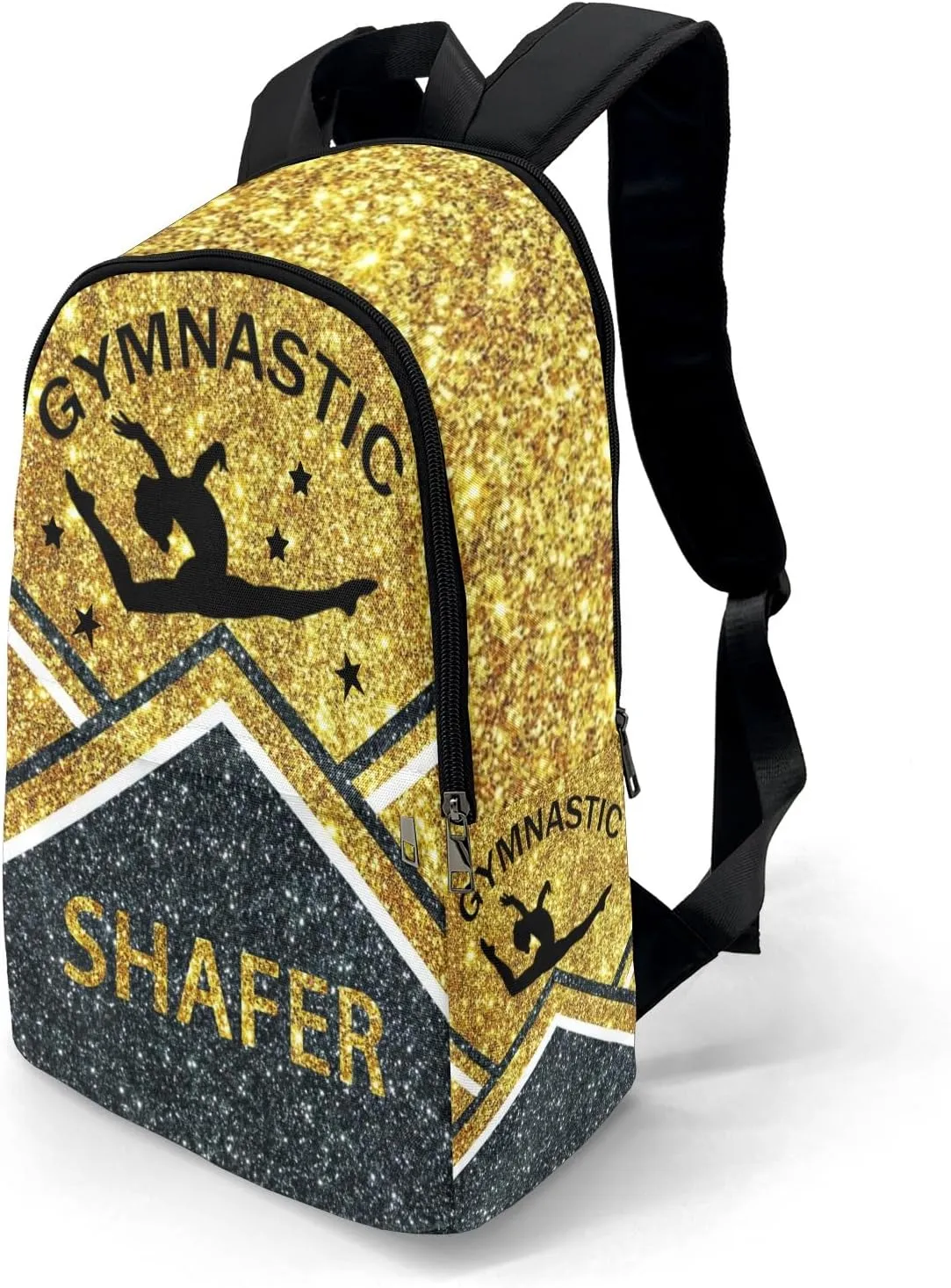 Gymnastic Athlete Gold Glitter Personalized Backpack for Teen Custom Travel Backpack for Boys Girs Bookbag Casual Bag Name Gift, Design 11, EU5566SS