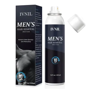 Hair Removal Spray Foam for Men, Painless Depilatory for Bikini, Pubic, Leg, Underarm, Face and Body. Intimate Hair Remove Cream. Gentle Formula for All Skin Types.