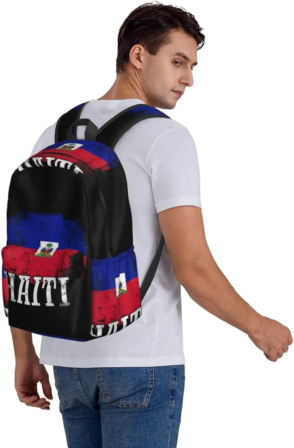 Haitian Haiti Flag Backpack Large Capacity Backpack Lightweight Double Shoulder Bag For Women Men Travel