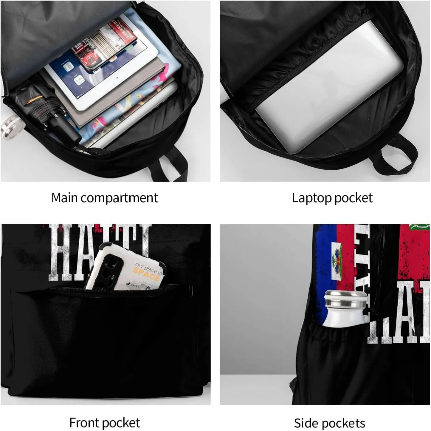 Haitian Haiti Flag Backpack Large Capacity Backpack Lightweight Double Shoulder Bag For Women Men Travel