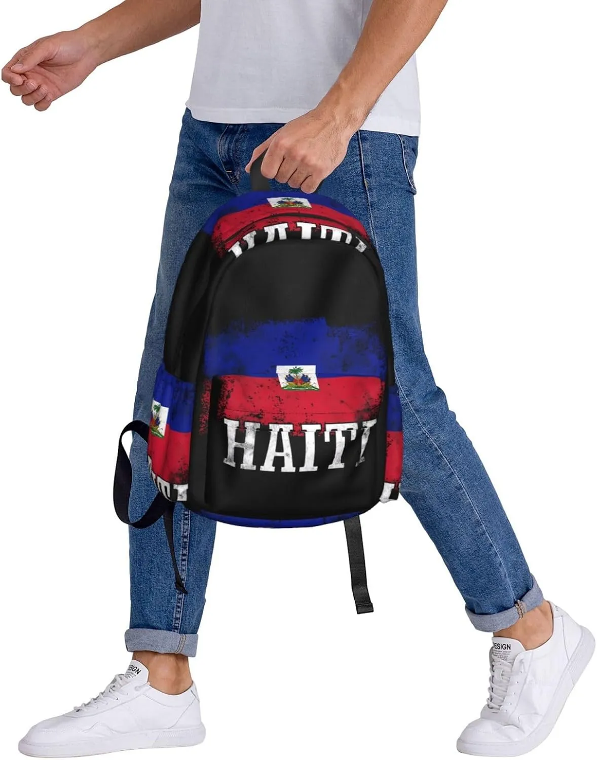 Haitian Haiti Flag Backpack Large Capacity Backpack Lightweight Double Shoulder Bag For Women Men Travel