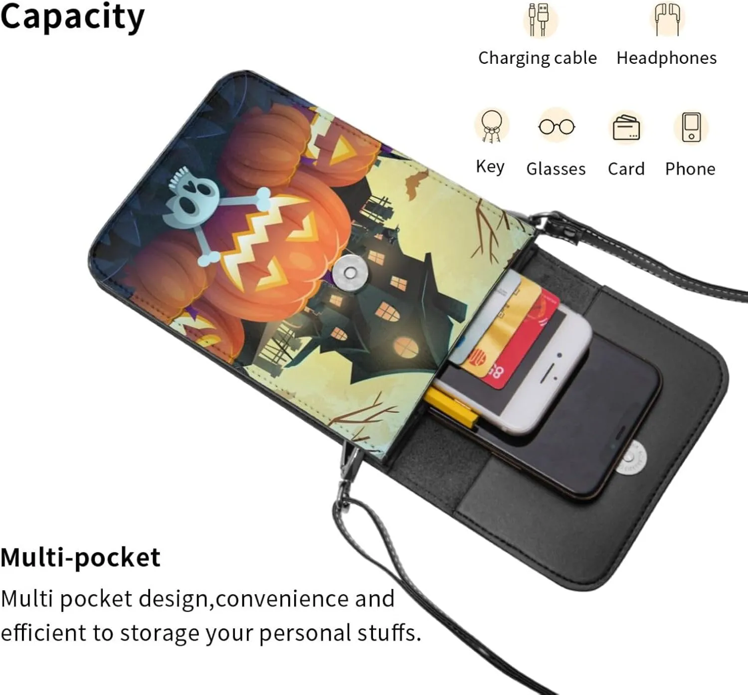 Halloween Witch Riding A Broom Cell Phone Purse Small Crossbody Bag For Women Men Wallet Purses With Adjustable Strap