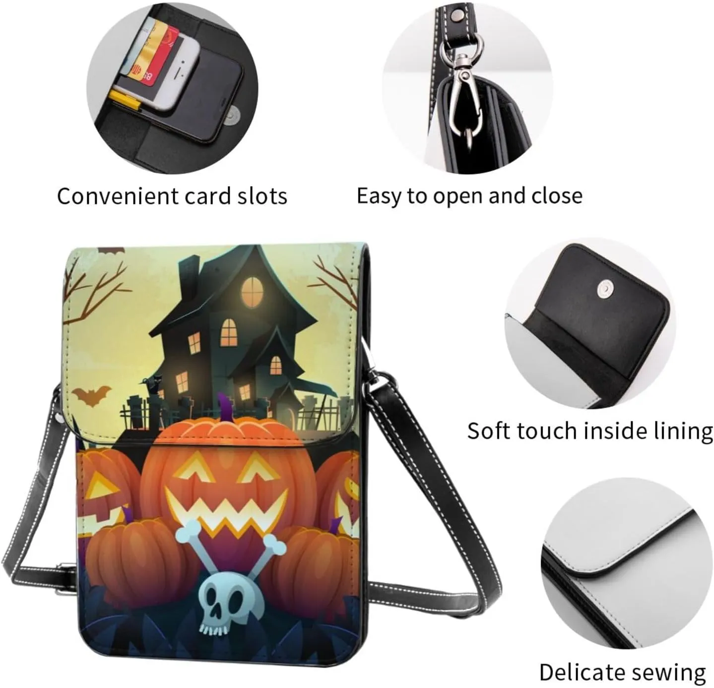 Halloween Witch Riding A Broom Cell Phone Purse Small Crossbody Bag For Women Men Wallet Purses With Adjustable Strap