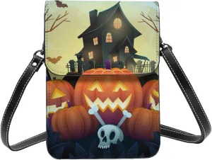 Halloween Witch Riding A Broom Cell Phone Purse Small Crossbody Bag For Women Men Wallet Purses With Adjustable Strap