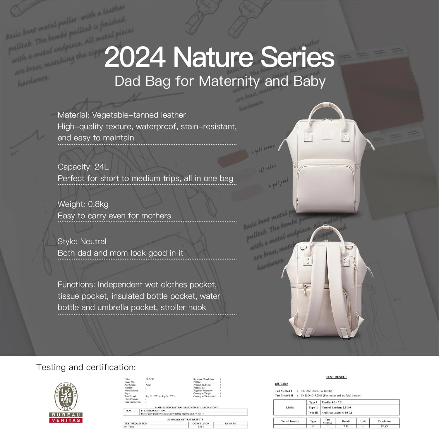 HaloVa Diaper Bag, Leather Backpack Eco-Friendly Leather Daddy Mommy Baby Bag with 24L Capacity & Multiple Pockets (Dark Gray)