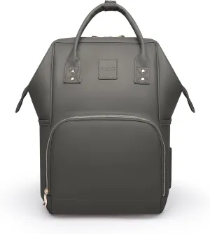 HaloVa Diaper Bag, Leather Backpack Eco-Friendly Leather Daddy Mommy Baby Bag with 24L Capacity & Multiple Pockets (Dark Gray)