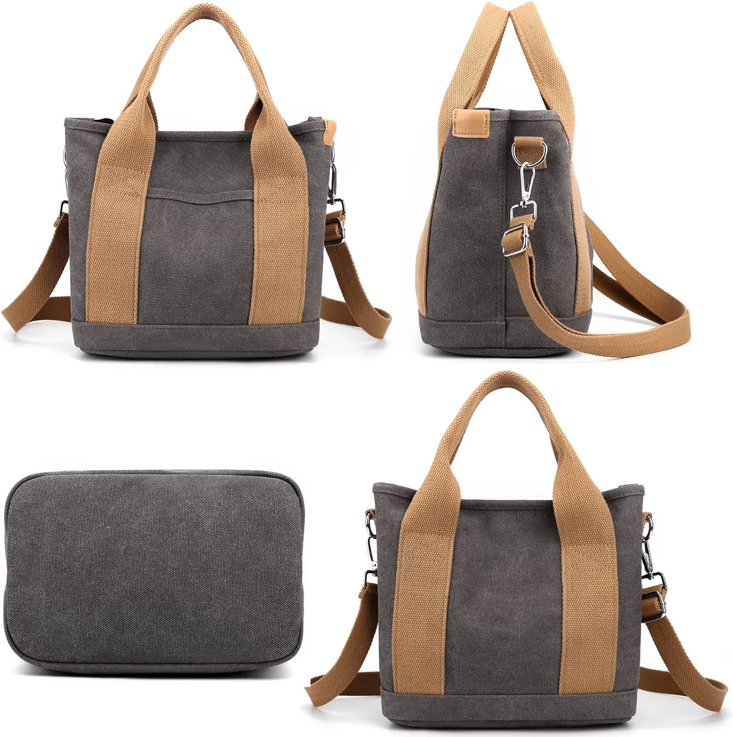 Handbag for Women Multi-Pockets, Canvas Tote Shoulder Bags with Zipper, Satchel Hobo Bag for Travel Work