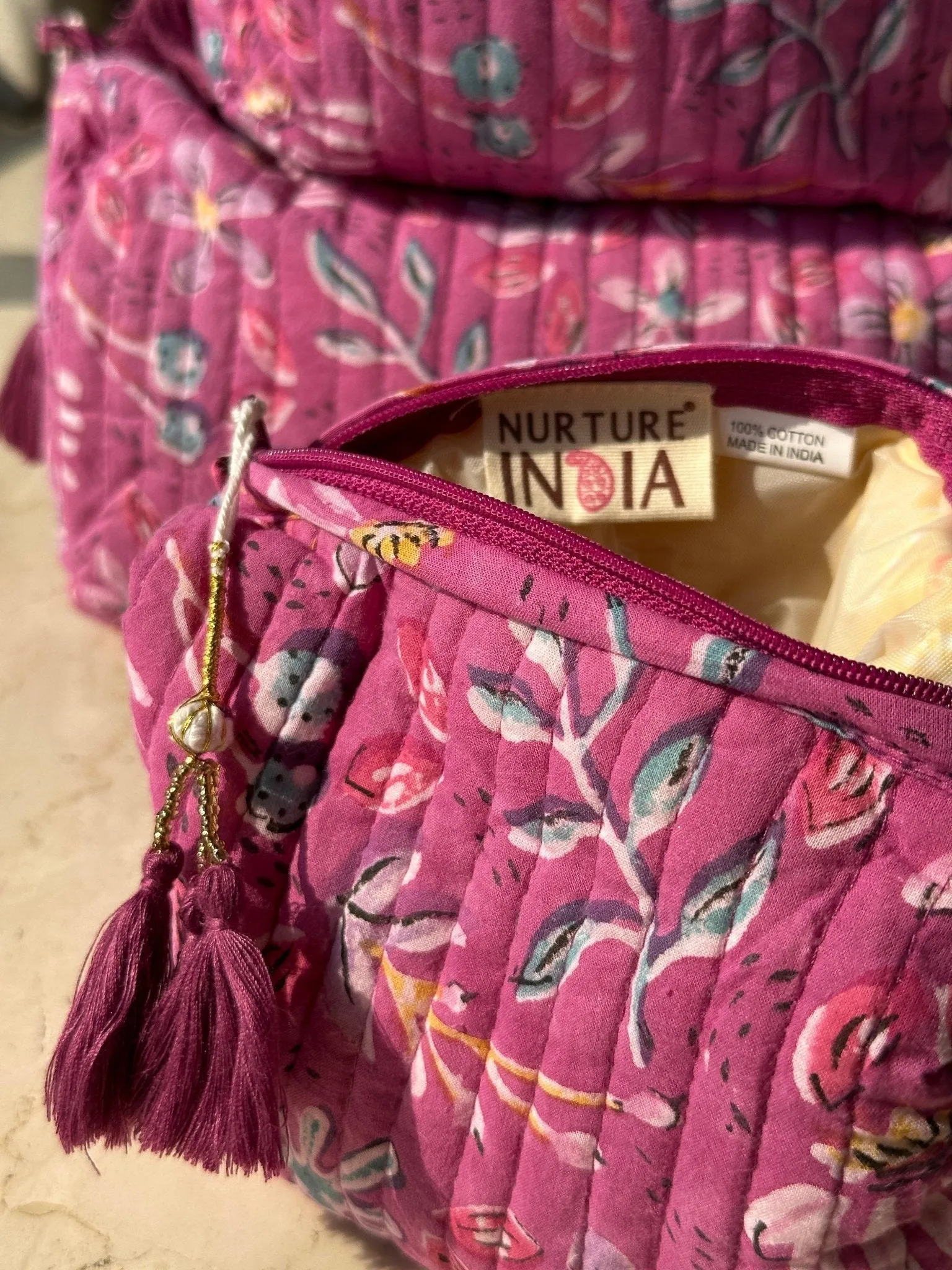 Handblockprinted Cosmetic Pouch Set Of 3