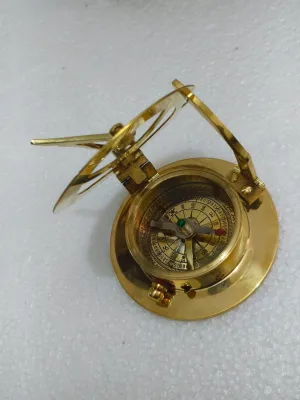 Handicrafted Sundial Compass with Wooden & Leather Case Pocket Compass Vintage Solid Brass Map Reader Maritime Compass for Travelling Camping & Navigation Tool (5" Sundial Compass)