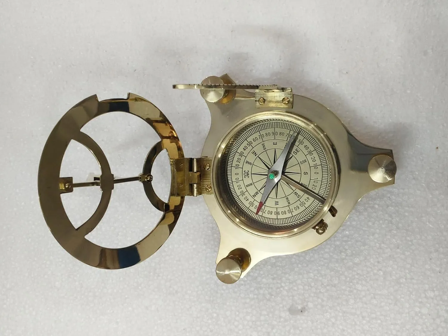 Handicrafted Sundial Compass with Wooden & Leather Case Pocket Compass Vintage Solid Brass Map Reader Maritime Compass for Travelling Camping & Navigation Tool (Brass Sundial Compass)