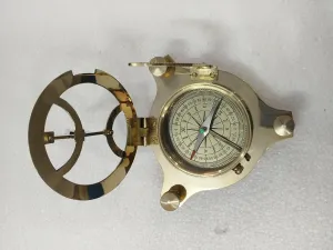 Handicrafted Sundial Compass with Wooden & Leather Case Pocket Compass Vintage Solid Brass Map Reader Maritime Compass for Travelling Camping & Navigation Tool (Brass Sundial Compass)