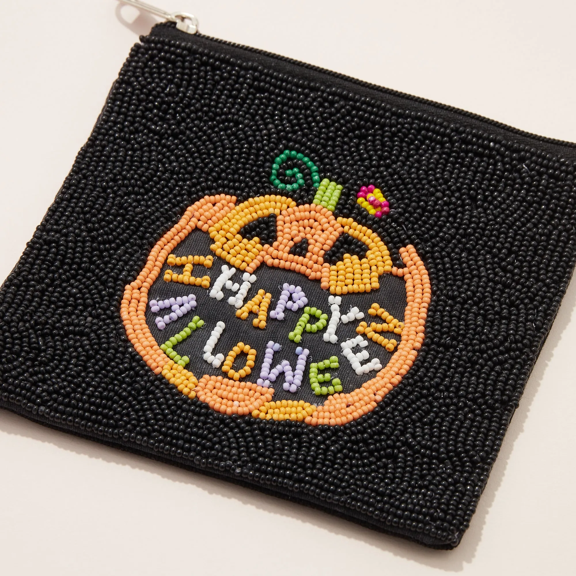 Happy Halloween Pumpkin Seed Bead Canvas Pouch