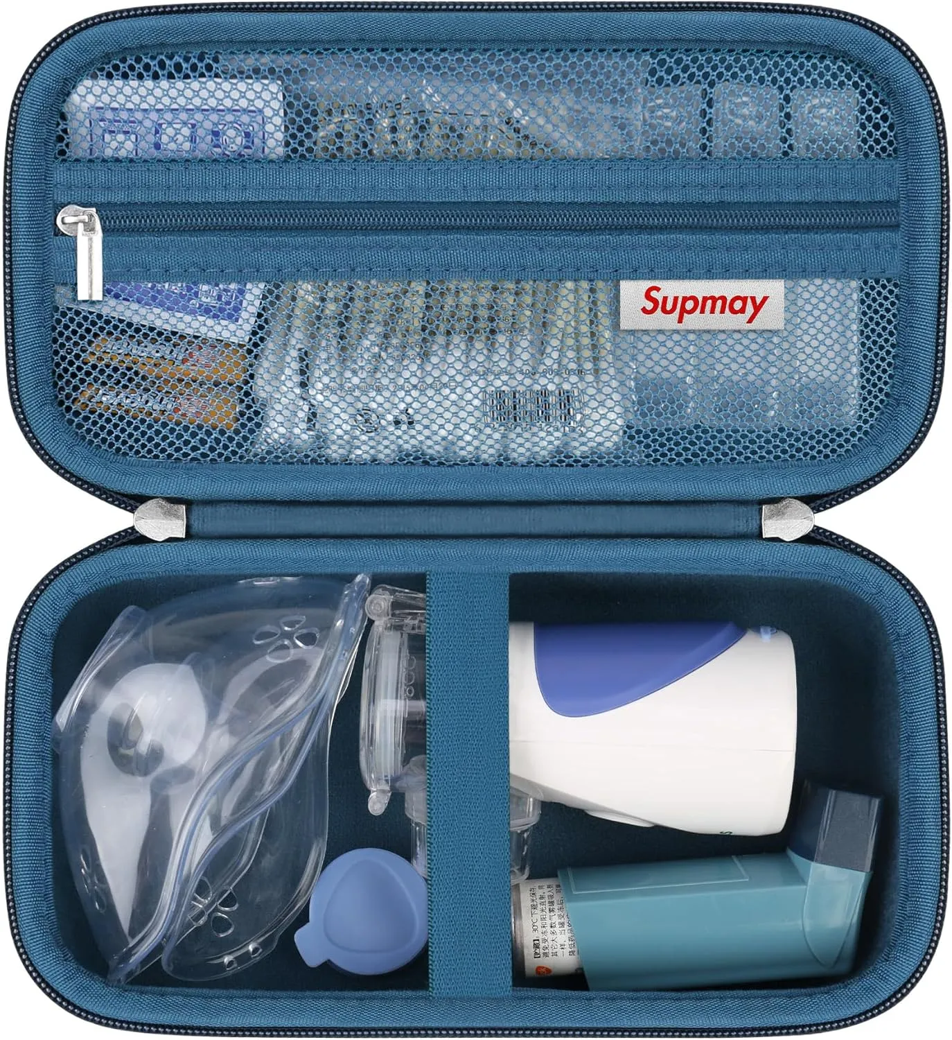 Hard Case for Portable Nebulizer Handheld Mesh Inhaler Spacer Nebulizers Machine for Adults & Kids Travel Household Use, Protective Holder Bag with Mesh Pocket for USB Cable, Battery, Blue