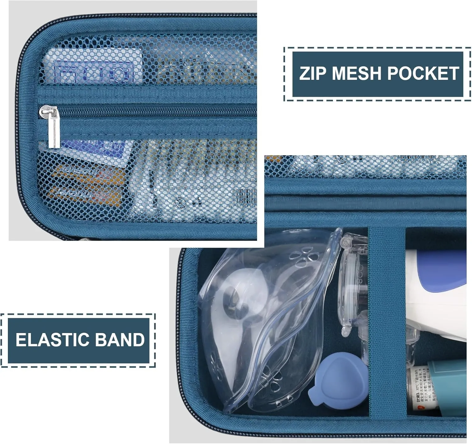 Hard Case for Portable Nebulizer Handheld Mesh Inhaler Spacer Nebulizers Machine for Adults & Kids Travel Household Use, Protective Holder Bag with Mesh Pocket for USB Cable, Battery, Blue
