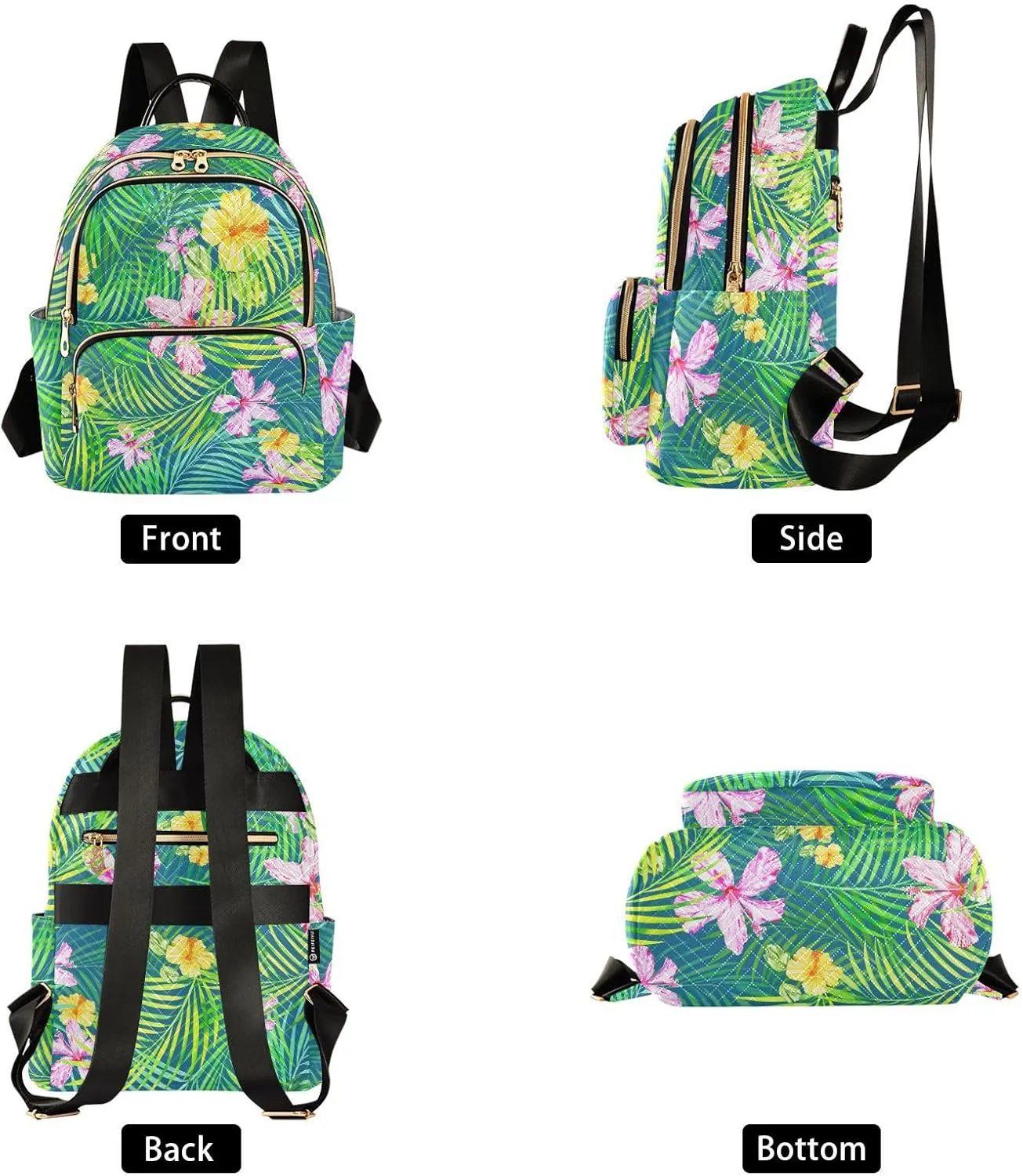 Hawaiian Tropical Palm Branches Hibiscus Flowers Mini Backpack for Women, Travel Backpack Purse for Ladies Fashion Shoulder Bag Daypack Travel Bag