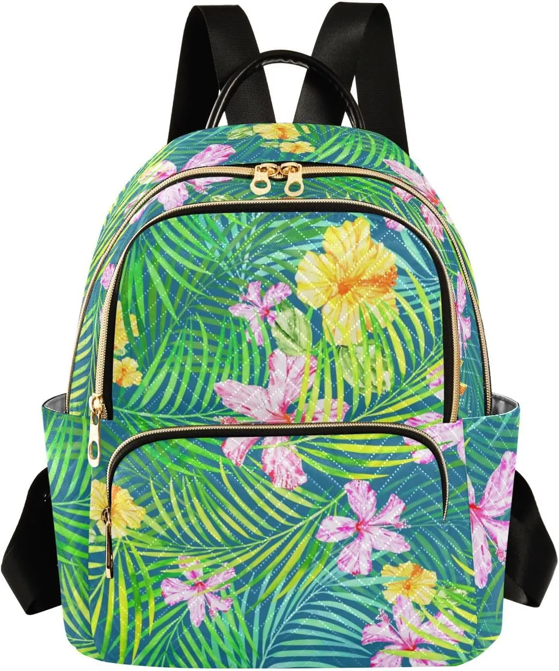Hawaiian Tropical Palm Branches Hibiscus Flowers Mini Backpack for Women, Travel Backpack Purse for Ladies Fashion Shoulder Bag Daypack Travel Bag