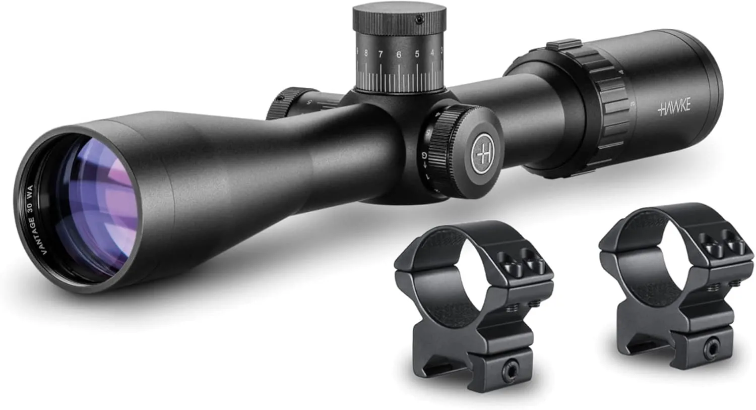 Hawke Sport Optics 3-9x42 Vantage 30 WA Riflescope (.223/.308 Marksman Reticle) with Hawke Sport Optics Match Mount 30mm Riflescope Rings (Medium Height) Bundle (2 Items)
