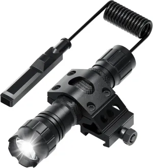 HAWKWAY 1200 Lumens Tactical Flashlight, 200m Beam, 4-Hour Runtime, Offset Mount, Pressure Switch, Rainproof & Shockproof