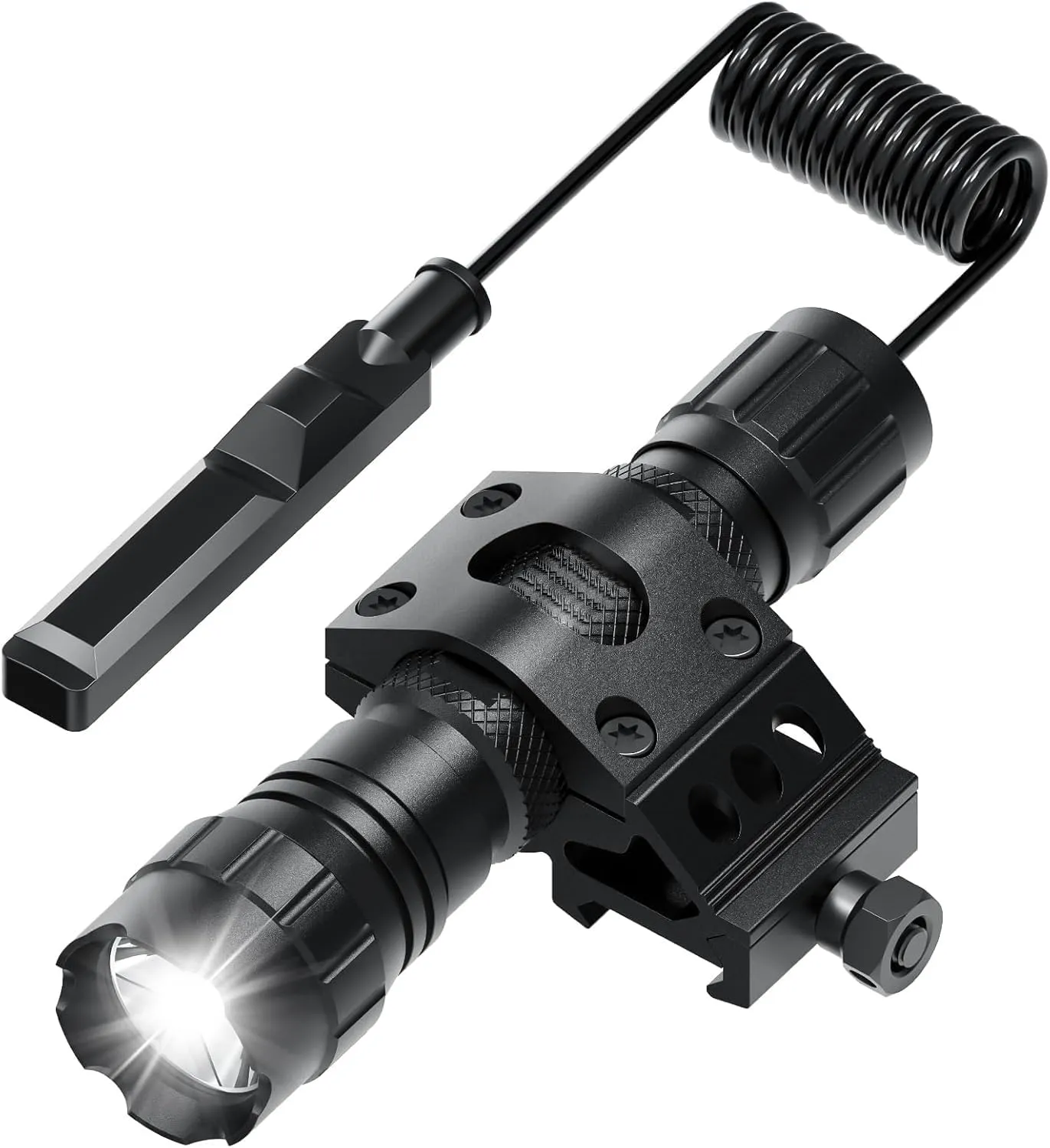 HAWKWAY 1200 Lumens Tactical Flashlight, 200m Beam, 4-Hour Runtime, Offset Mount, Pressure Switch, Rainproof & Shockproof