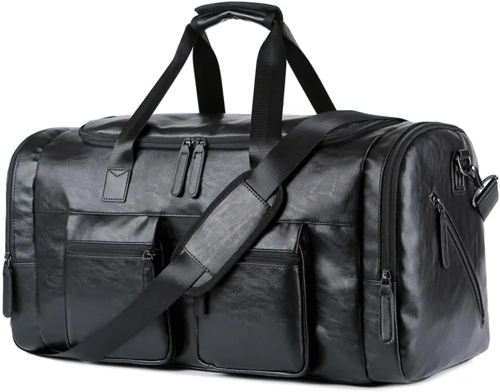 HBJWOV Pu Leather Extra-large Capacity Travel Bag Men's Business Trip Duffel Bag Hand Bill Shoulder Travel Duffel Bag