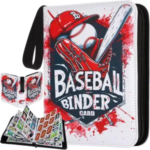 HBK Baseball Card Binder 9 Pocket, Baseball Card Holder Album with 50 Sleeves, PU Leather 3 Ring Trading Cards Binder for Sports Cards, Gift for Kids Collectors (900 Pocket)