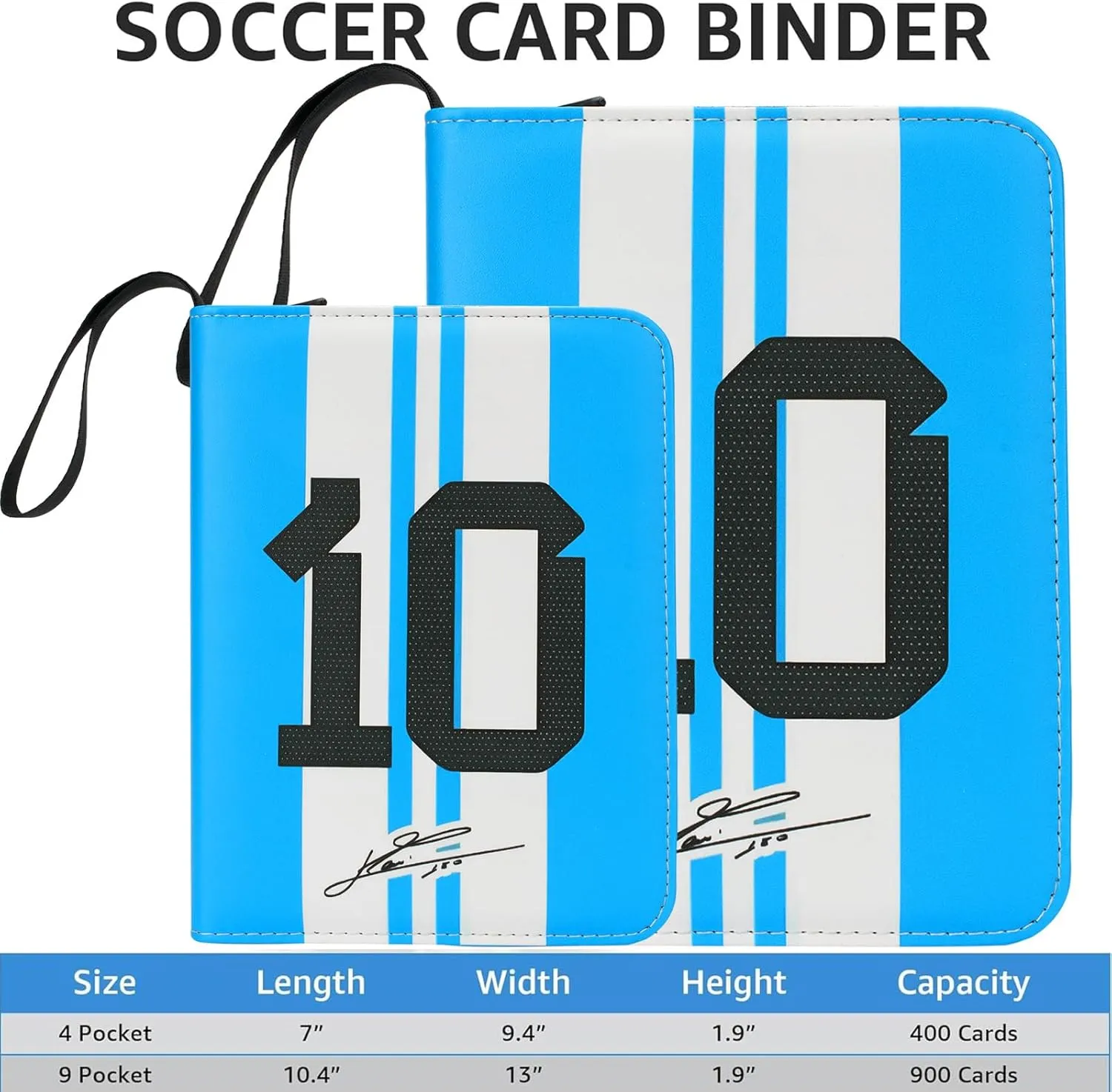 HBK Soccer Card Binder, Portable Soccer Cards Holder with 50 Removable Sleeves, PU Leather Sports Card Binder Trading Cards Binder for Cards Storage (900 Pocket)