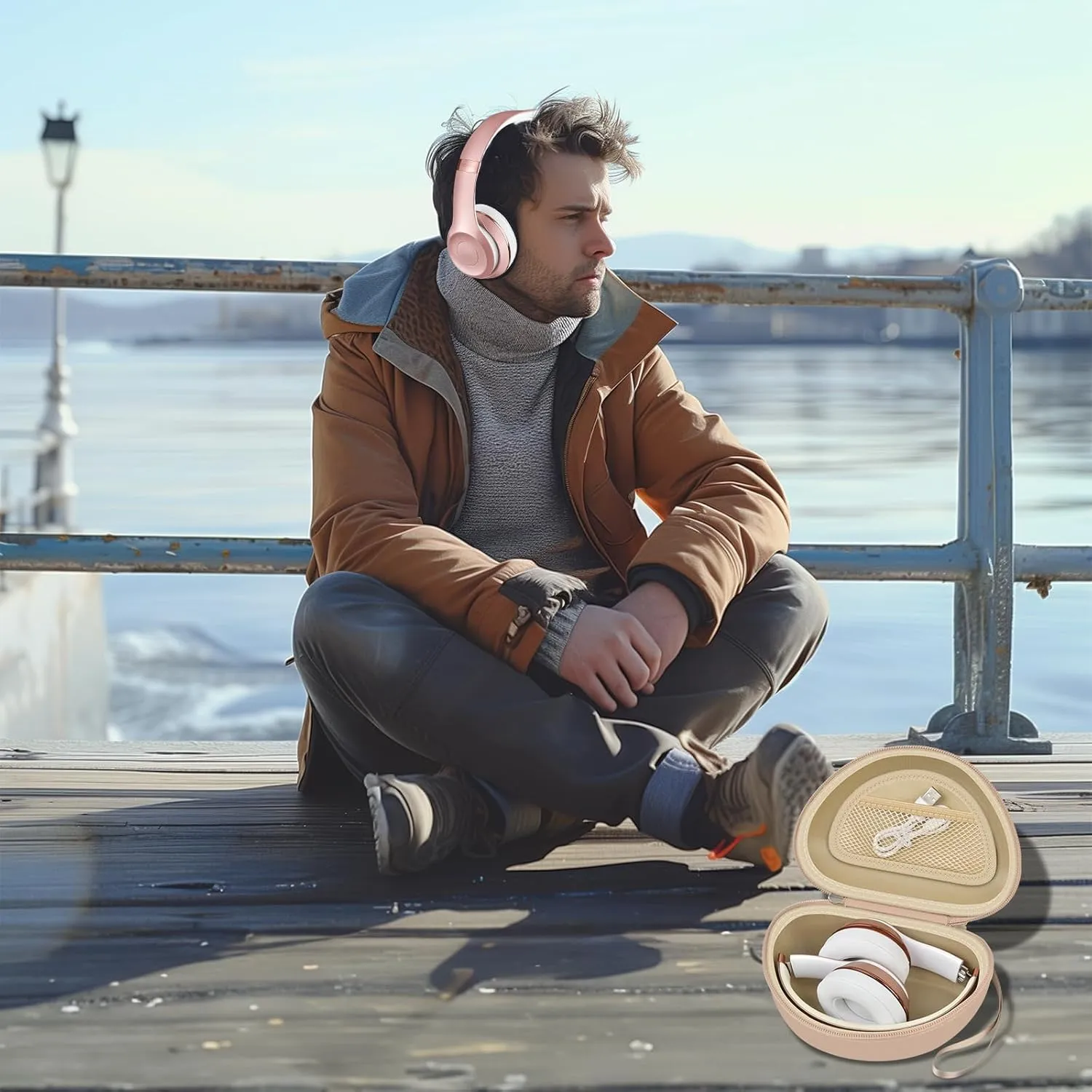 Headphone Case Compatible with Beats Solo 4/ for Beats Studio Pro/for Beats Solo3/ for Beats Studio3/ for Beats Solo2/ for Beats Solo Pro Bluetooth On-Ear Headphones Headset - Beige