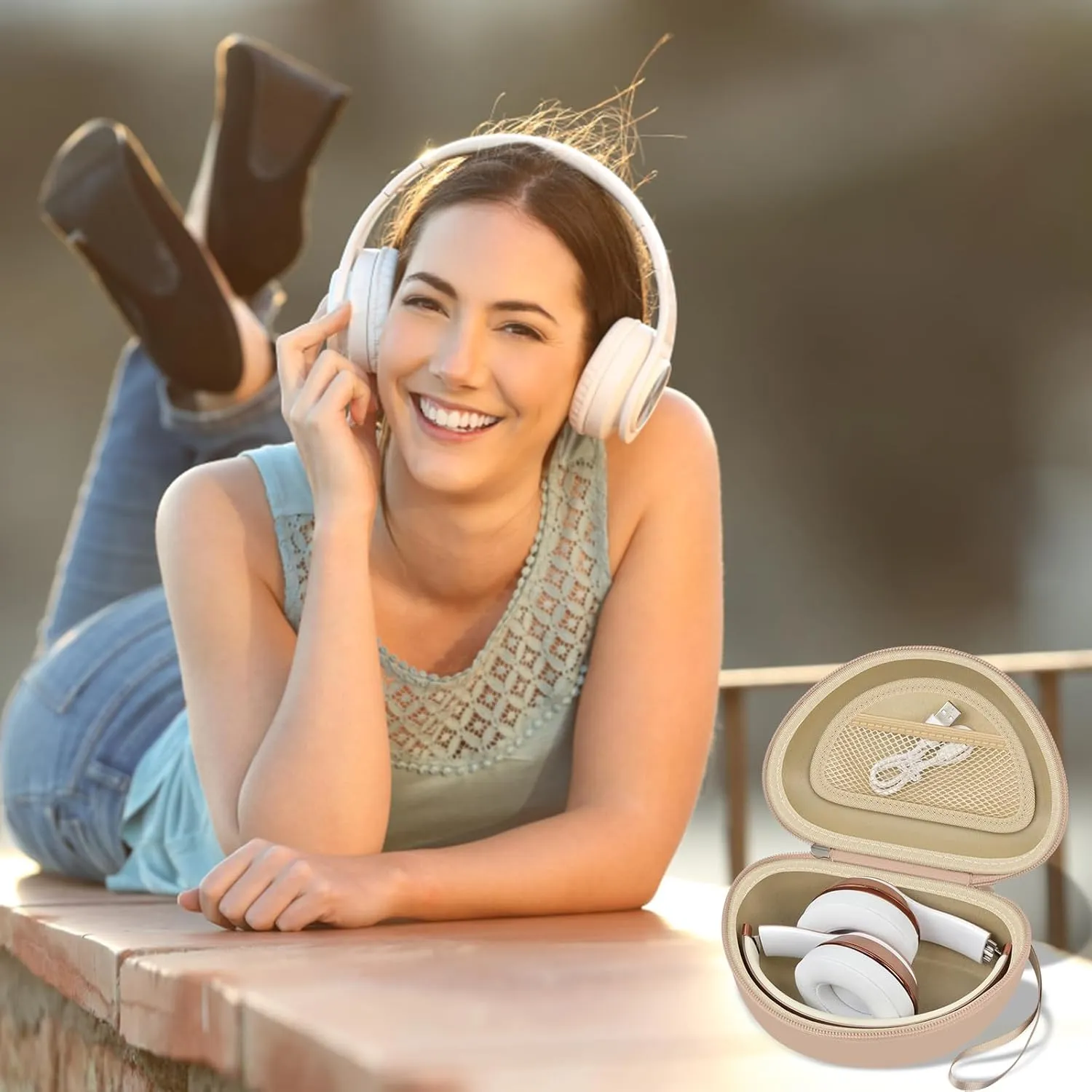Headphone Case Compatible with Beats Solo 4/ for Beats Studio Pro/for Beats Solo3/ for Beats Studio3/ for Beats Solo2/ for Beats Solo Pro Bluetooth On-Ear Headphones Headset - Beige