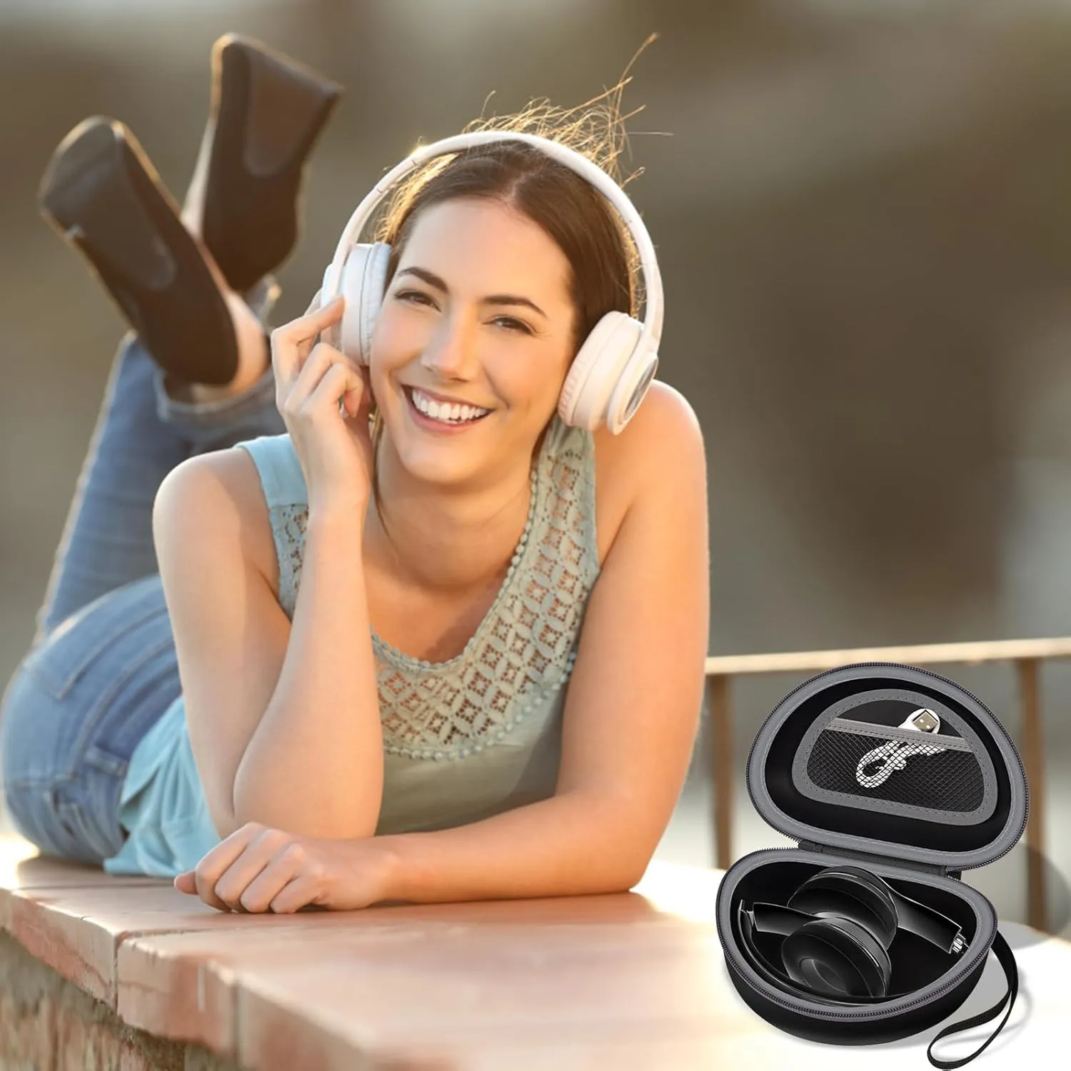 Headphone Case Compatible with Beats Solo 4/ for Beats Studio Pro/for Beats Solo3/ for Beats Studio3/ for Beats Solo2/ for Beats Solo Pro Bluetooth On-Ear Headphones Headset - Black  Grey Zipper