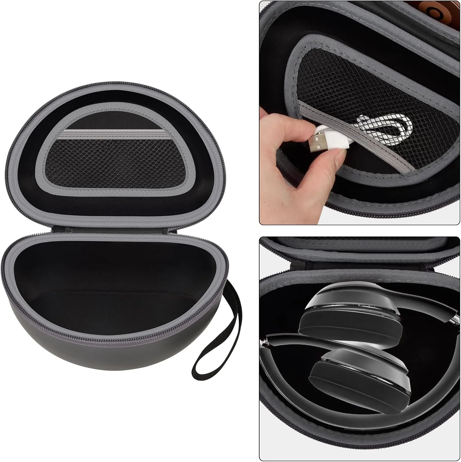 Headphone Case Compatible with Beats Solo 4/ for Beats Studio Pro/for Beats Solo3/ for Beats Studio3/ for Beats Solo2/ for Beats Solo Pro Bluetooth On-Ear Headphones Headset - Black  Grey Zipper