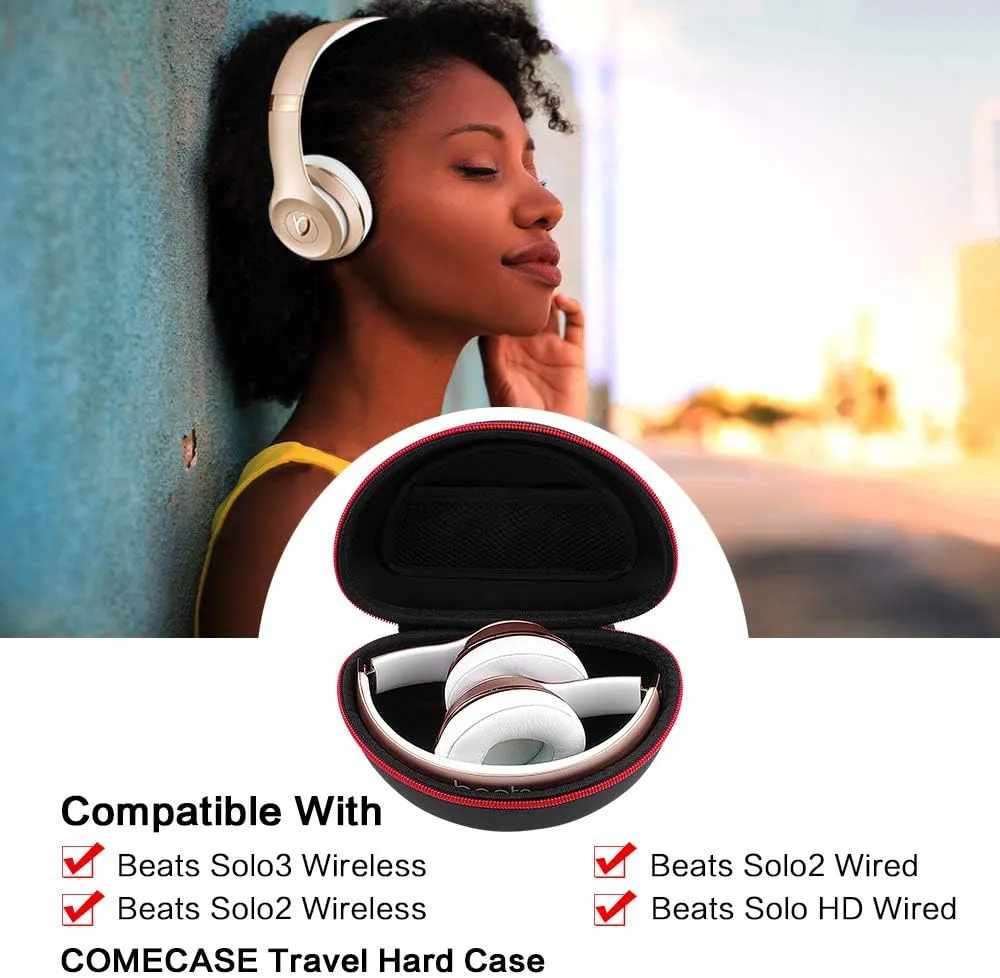 Headphone Case Compatible with Beats Solo 4, Studio Pro, Solo3, Studio3, Solo2, Solo Pro - Protective Storage Box with Waterproof Zipper for Bluetooth Headphones - Black