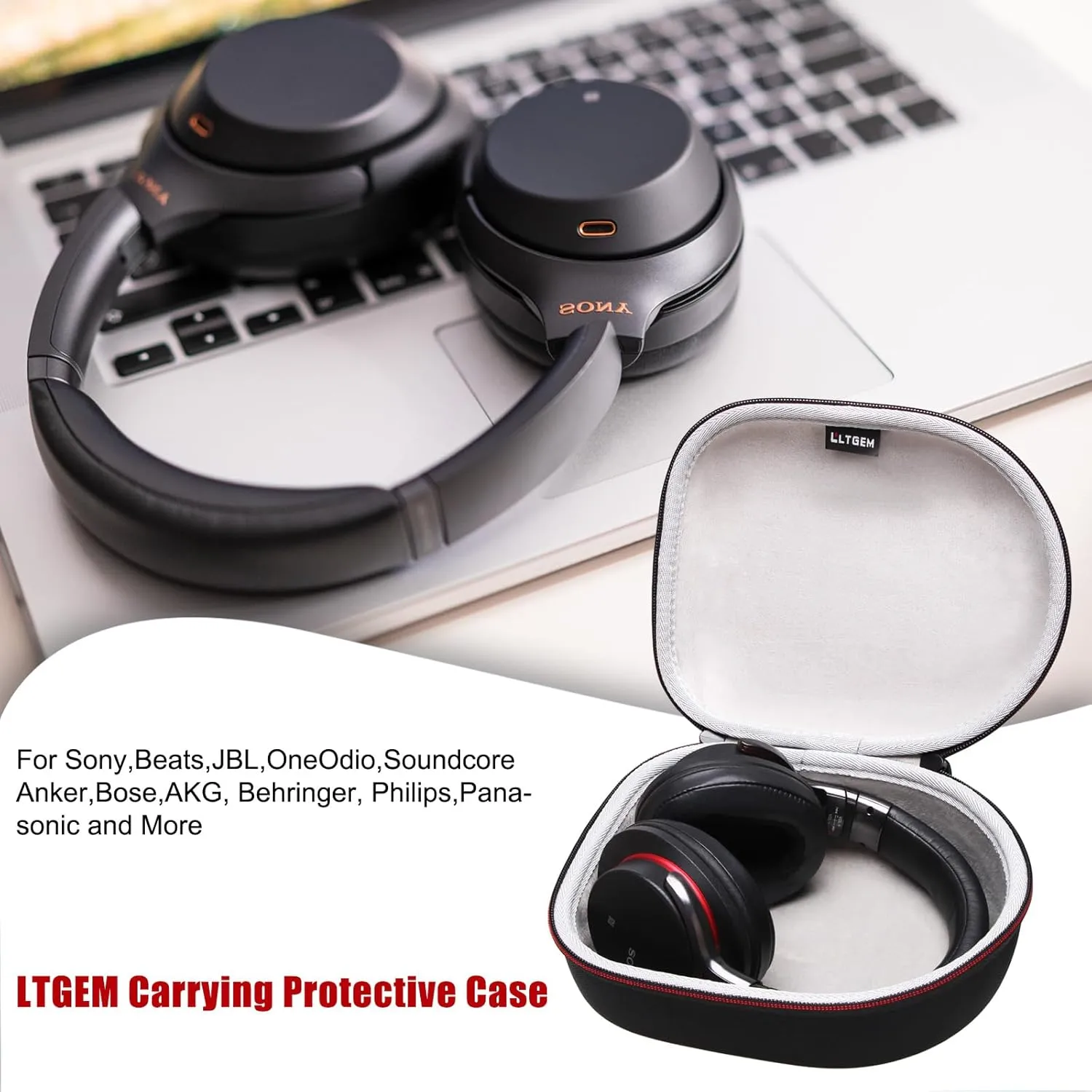 Headphone Headset Case Compatible with JBL, Beats, Sony, Soundcore Anker, Raycon, TOZO, SteelSeries, Logitech, Jabra, Bose, Audio-Technica, Sennheiser Headphones, Black Grey