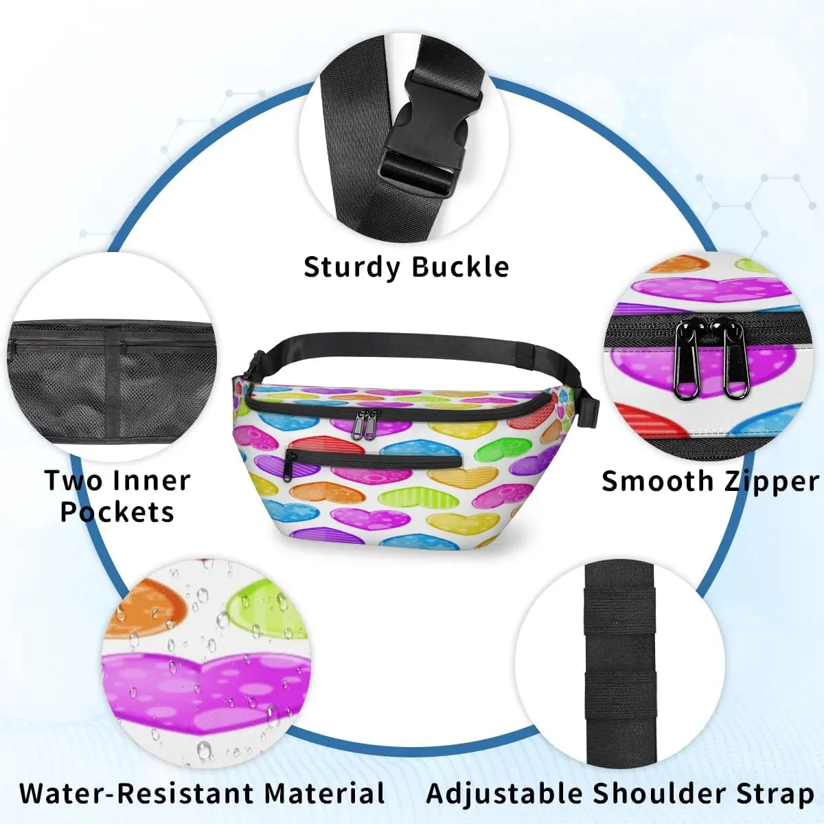 Hearts Crossbody Sling Bag for Women Men Crossbody Backpack with 4 Zipper Pockets Fanny Pack Shoulder Casual Daypack for Travel Running Hiking Cycling