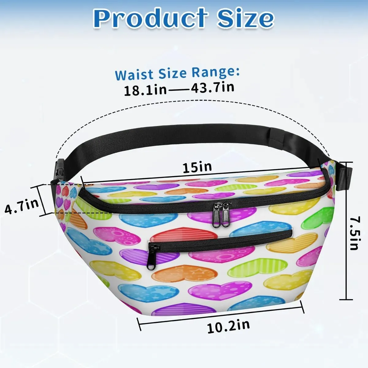 Hearts Crossbody Sling Bag for Women Men Crossbody Backpack with 4 Zipper Pockets Fanny Pack Shoulder Casual Daypack for Travel Running Hiking Cycling