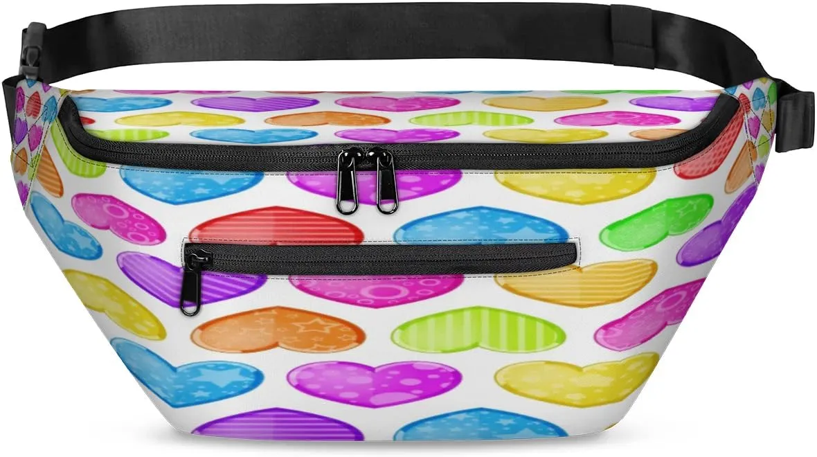 Hearts Crossbody Sling Bag for Women Men Crossbody Backpack with 4 Zipper Pockets Fanny Pack Shoulder Casual Daypack for Travel Running Hiking Cycling