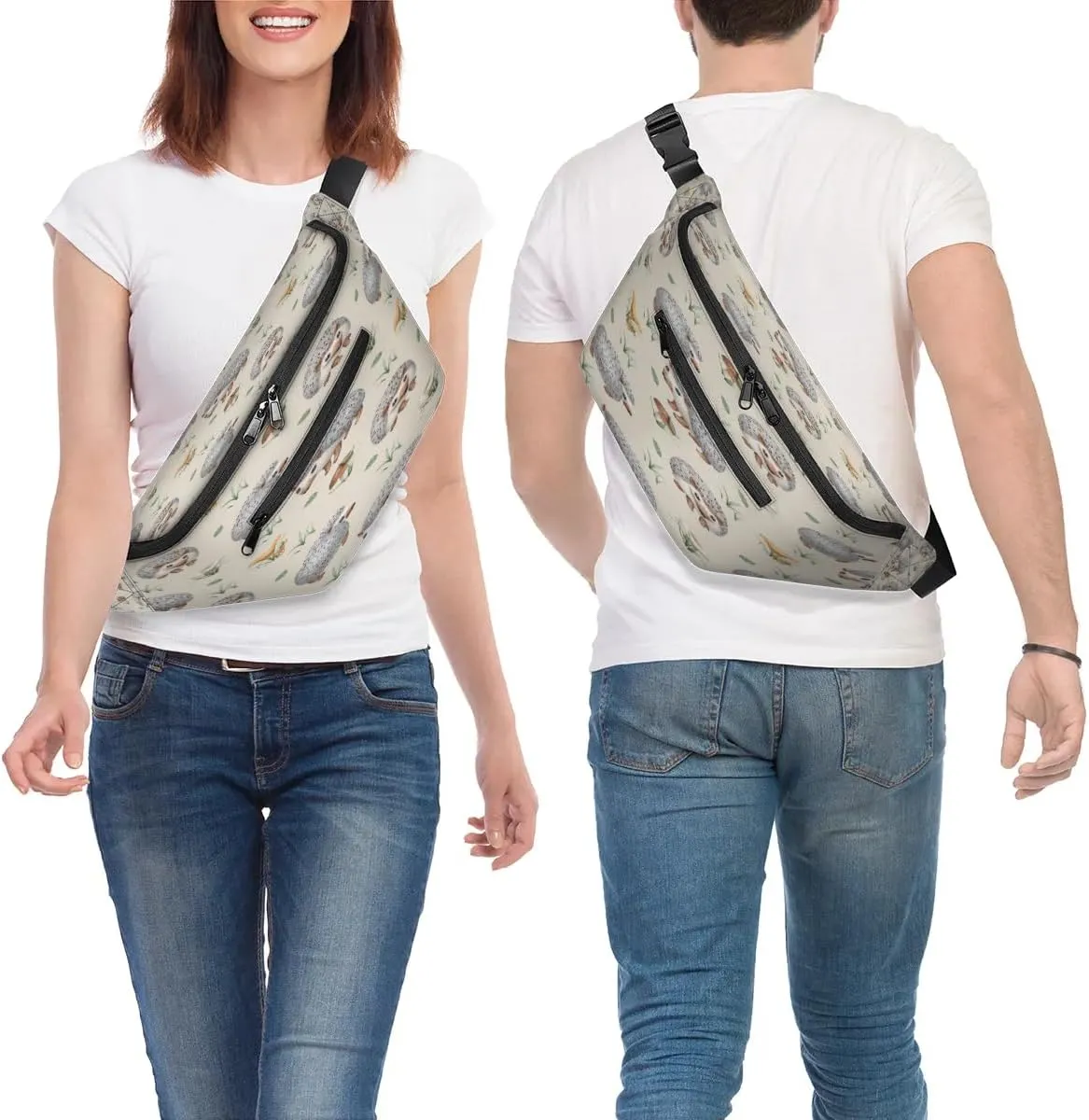 Hedgehogs Crossbody Sling Bag for Women Men Crossbody Backpack with 4 Zipper Pockets Fanny Pack Shoulder Casual Daypack for Travel Running Hiking Cycling