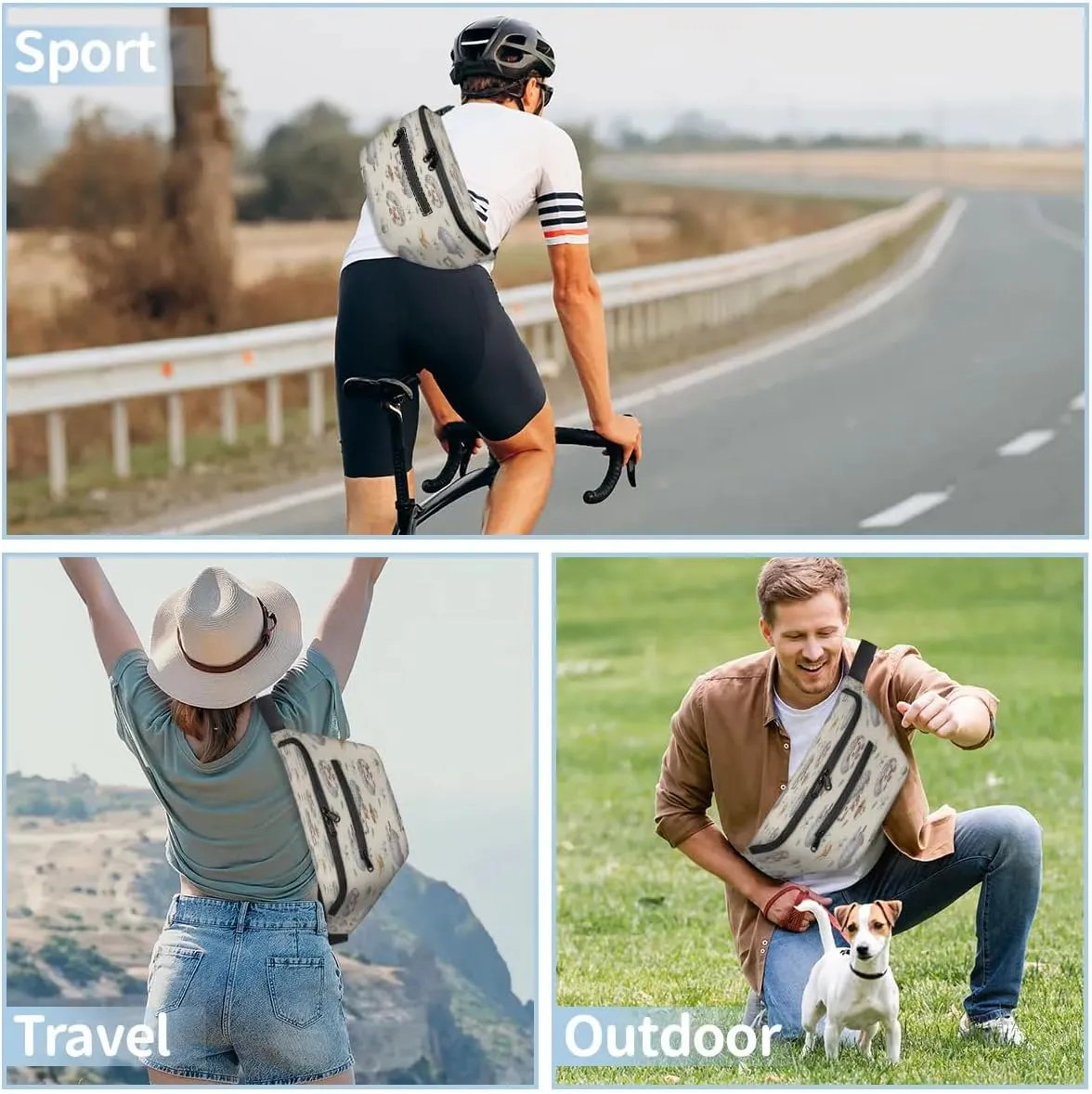 Hedgehogs Crossbody Sling Bag for Women Men Crossbody Backpack with 4 Zipper Pockets Fanny Pack Shoulder Casual Daypack for Travel Running Hiking Cycling