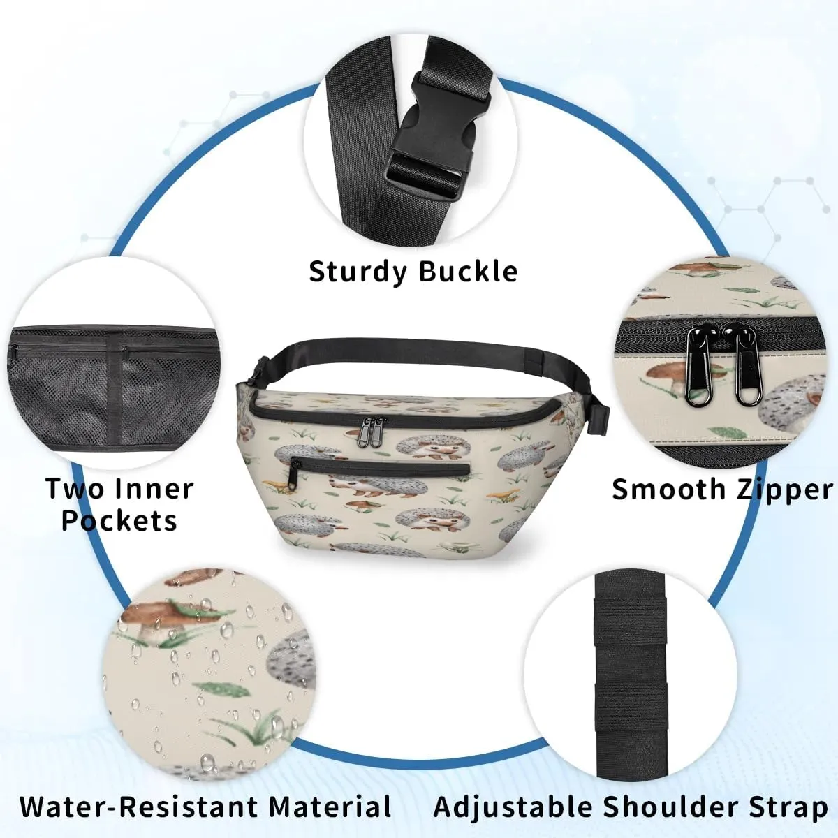 Hedgehogs Crossbody Sling Bag for Women Men Crossbody Backpack with 4 Zipper Pockets Fanny Pack Shoulder Casual Daypack for Travel Running Hiking Cycling
