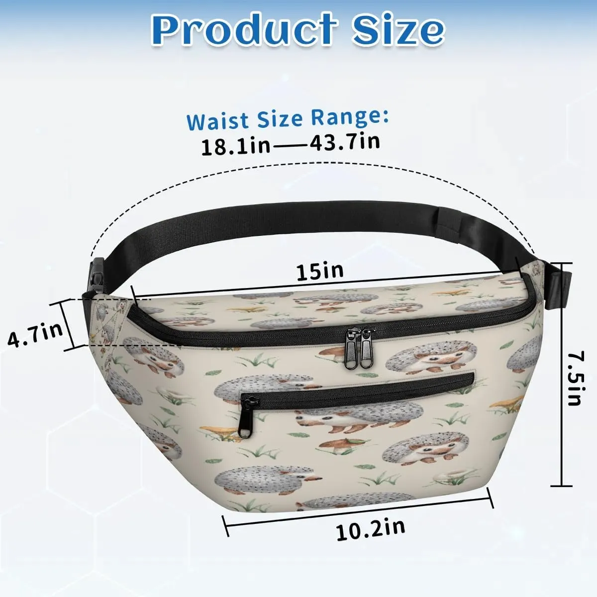 Hedgehogs Crossbody Sling Bag for Women Men Crossbody Backpack with 4 Zipper Pockets Fanny Pack Shoulder Casual Daypack for Travel Running Hiking Cycling