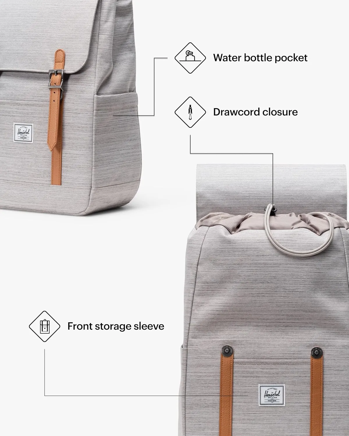 Herschel Supply Co. Retreat Backpack, Light Grey Crosshatch (Limited Edition), Small-17L